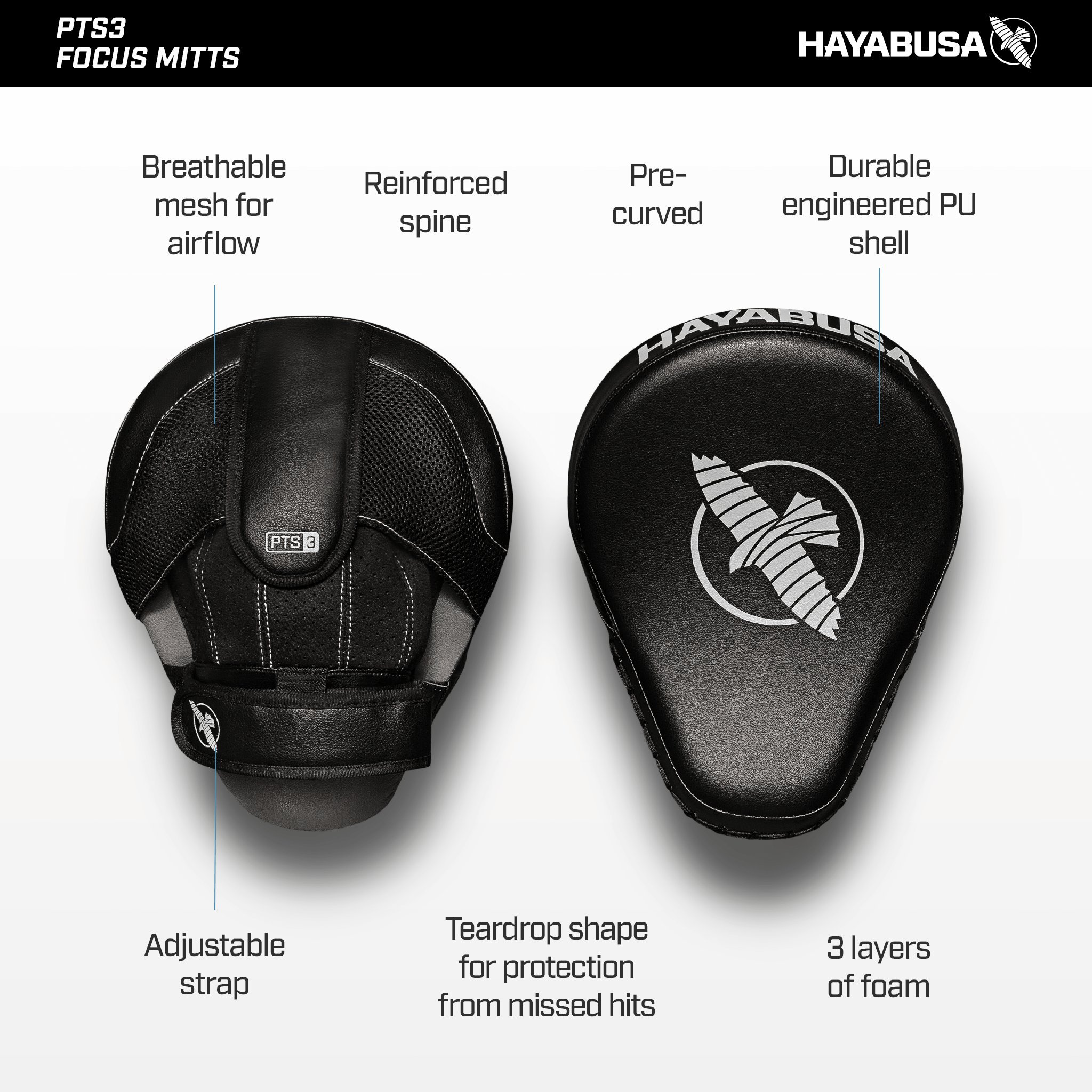 Amazon | Hayabusa PTS 3フォーカスミット - ブラック、標準